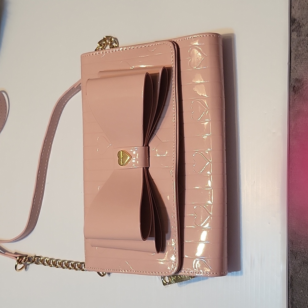 Betsey Johnson Patent Embossed Blush Wallet Crossbody with Bow